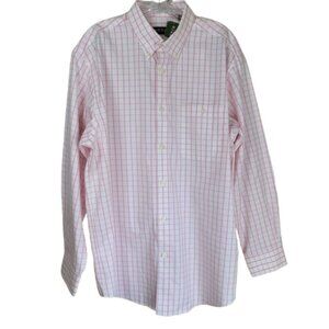 Orvis Men's Large Plaid Button Down Shirt Pink Check Long Sleeve Casual